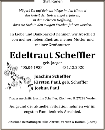 Todesanzeige von Edeltraut Scheffler von SYK