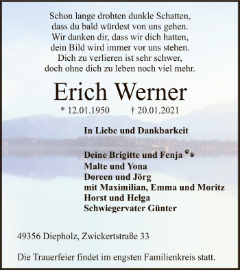 Todesanzeige von Erich Werner von SYK