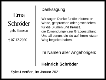 Todesanzeige von Erna Schröder von SYK