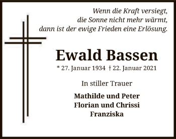 Todesanzeige von Ewald Bassen von SYK