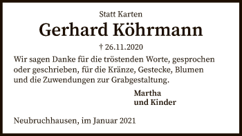 Todesanzeige von Gerhard Köhrmann von SYK