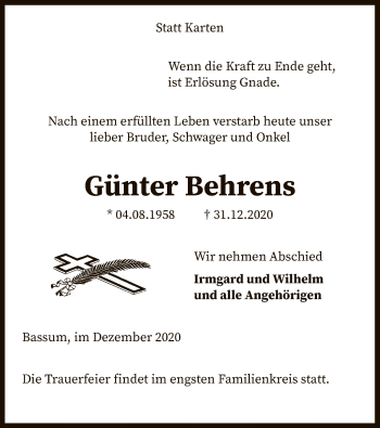 Todesanzeige von Günter Behrens von SYK