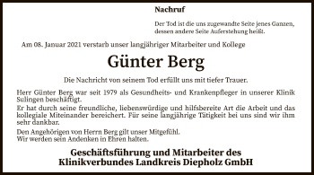 Todesanzeige von Günter Berg von SYK