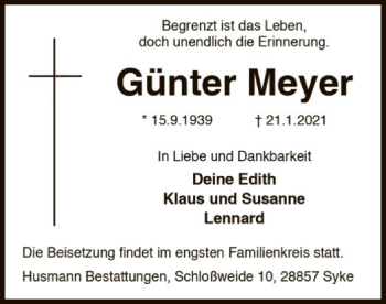 Todesanzeige von Günter Meyer von SYK