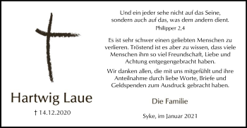 Todesanzeige von Hartwig Laue von SYK