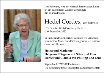 Todesanzeige von Hedel Cordes von SYK