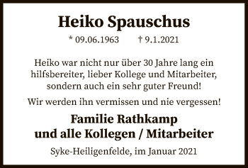 Todesanzeige von Heiko Spauschus von SYK