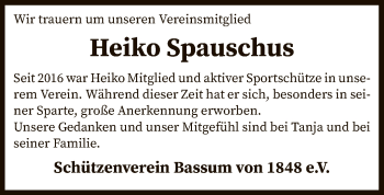 Todesanzeige von Heiko Spauschus von SYK