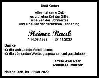 Todesanzeige von Heiner Raab von SYK
