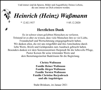 Todesanzeige von Heinrich Waßmann von SYK