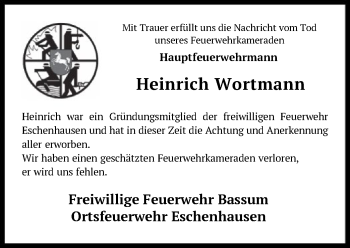 Todesanzeige von Heinrich Wortmann von SYK