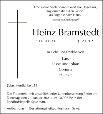 Todesanzeige von Heinz Bramstedt von SYK