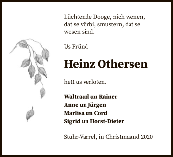 Todesanzeige von Heinz Othersen von SYK