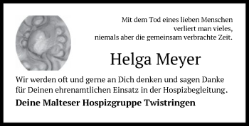 Todesanzeige von Helga Meyer von SYK