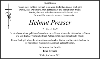 Todesanzeige von Helmut Presser von SYK