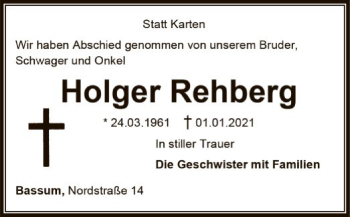Todesanzeige von Holger Rehberg von SYK