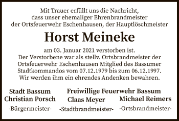 Todesanzeige von Horst Meineke von SYK