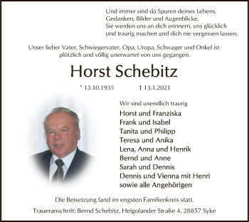 Todesanzeige von Horst Schebitz von SYK