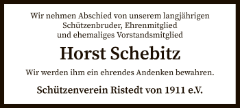 Todesanzeige von Horst Schebitz von SYK