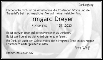 Todesanzeige von Irmgard Dreyer von SYK