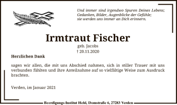 Todesanzeige von Irmtraut Fischer von SYK
