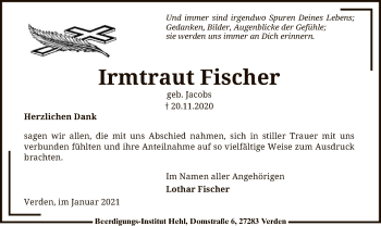 Todesanzeige von Irmtraut Fischer von SYK