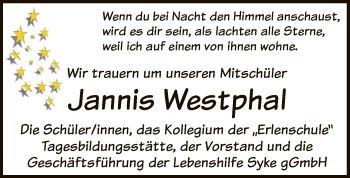 Todesanzeige von Jannis Westphal von SYK
