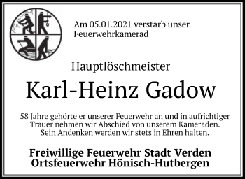 Todesanzeige von Karl-Heinz Gadow von SYK