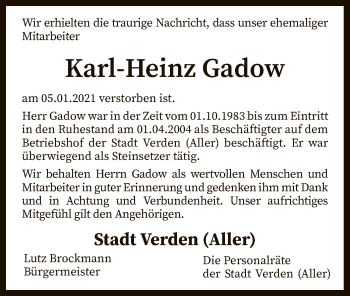 Todesanzeige von Karl-Heinz Gadow von SYK