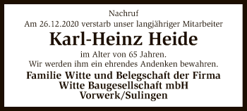 Todesanzeige von Karl-Heinz Heide von SYK