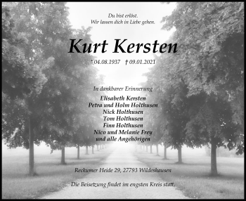 Todesanzeige von Kurt Kersten von SYK