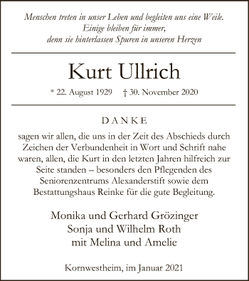 Todesanzeige von Kurt Ullrich von SYK