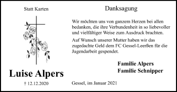 Todesanzeige von Luise Alpers von SYK