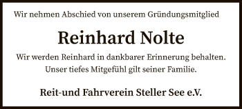 Todesanzeige von Reinhard Nolte von SYK