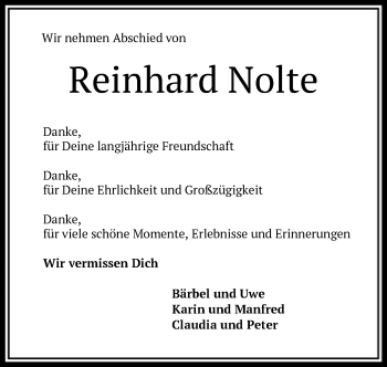 Todesanzeige von Reinhard Nolte von SYK