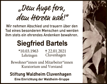 Todesanzeige von Siegfried Bartels von SYK