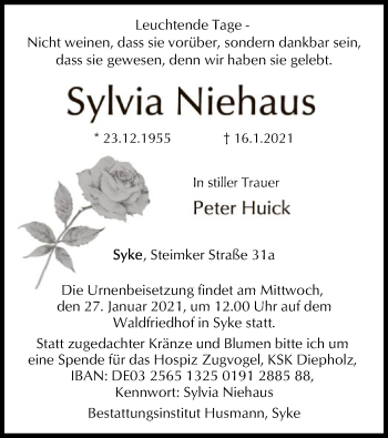 Todesanzeige von Sylvia Niehaus von SYK