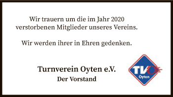 Todesanzeige von Turnverein Oyten e.V. trauert um  von SYK