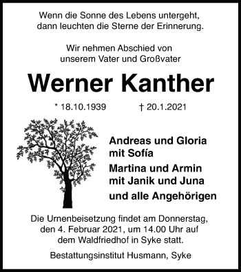 Todesanzeige von Werner Kanther von SYK