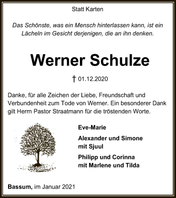Todesanzeige von Werner Schulze von SYK