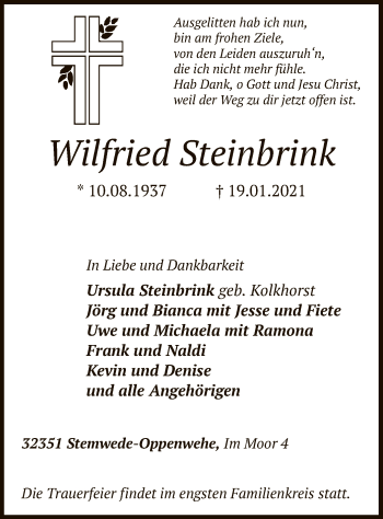 Todesanzeige von Wilfried Steinbrink von SYK
