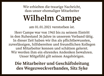 Todesanzeige von Wilhelm Campe von SYK