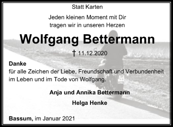 Todesanzeige von Wolfgang Bettermann von SYK