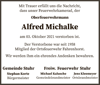 Todesanzeige von Alfred Michalke von SYK