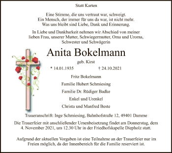 Todesanzeige von Anita Bokelmann von SYK