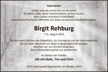 Todesanzeige von Birgit Rehburg von SYK