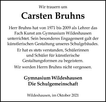 Todesanzeige von Carsten Bruhns von SYK