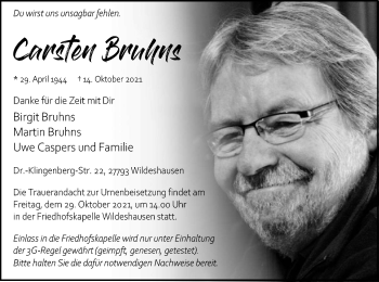 Todesanzeige von Carsten Bruhns von SYK