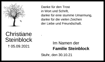 Todesanzeige von Christiane Steinblock von SYK