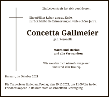 Todesanzeige von Concetta Gallmeier von SYK
